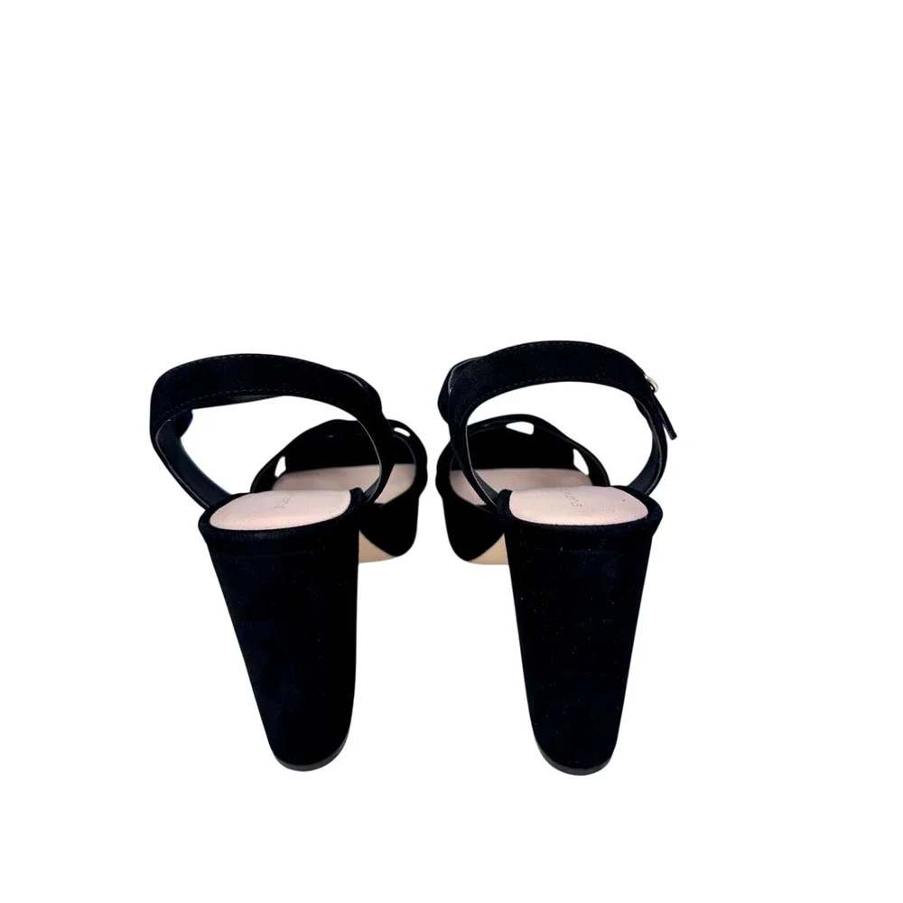 Stuart Weitzman Black Suede Platform Block‎ Heel Sandals 10.5B SB286
